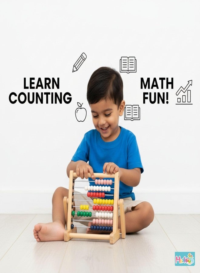 Maskeen Wooden Abacus with Chalkboard | 2-in-1 Educational Learning Toy for Kids | Colourful Counting Beads Frame | Montessori Math Learning Board | Preschool Number & Writing Practice Toy - Image 2