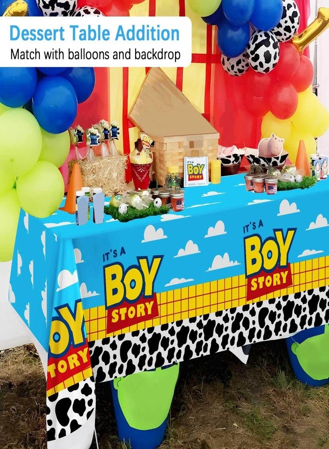 هيبولاند مفرش طاولة من البلاستيك مستطيل الشكل بتصميم "It's A Boy Story" لحفل استقبال المولود الجديد، مكون من 3 قطع، مطبوع عليه صورة بقرة وسماء زرقاء وسحابة بيضاء، مقاس 54 × 108 بوصة - Image 5