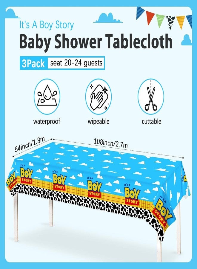 هيبولاند مفرش طاولة من البلاستيك مستطيل الشكل بتصميم "It's A Boy Story" لحفل استقبال المولود الجديد، مكون من 3 قطع، مطبوع عليه صورة بقرة وسماء زرقاء وسحابة بيضاء، مقاس 54 × 108 بوصة - Image 4