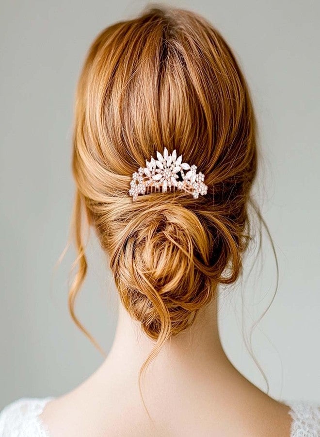 فويت مشط شعر زفاف من الكريستال فويت، مزين بزهور مرصعة بأحجار الراين، إكسسوارات شعر ذهبية للعرائس - Image 4