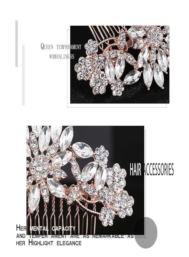 فويت مشط شعر زفاف من الكريستال فويت، مزين بزهور مرصعة بأحجار الراين، إكسسوارات شعر ذهبية للعرائس - Image 5