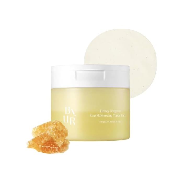 ByUR Honey Gorgeous Keep Moisturizing Toner Pads - Deeply Hydrating, Firming & Elasticity Care for Dry Skin, Honey & Ceramides, 100% Organic Cotton Facial Daily Pore Care Korean Skincare (70 Count)
