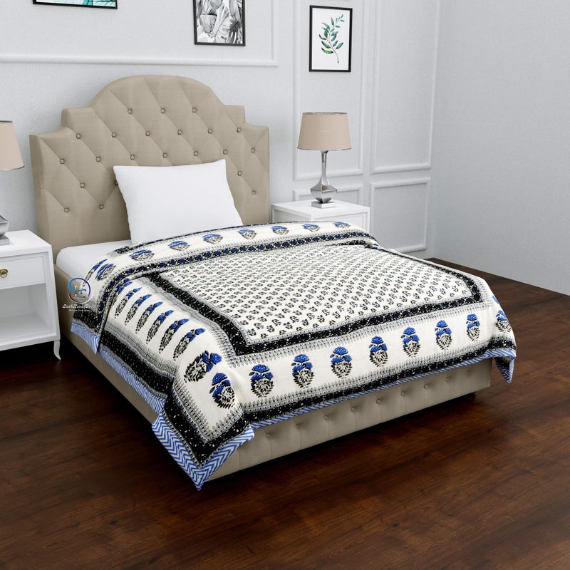 THROWS HOME DECOR ديكور المنزل من الأغطية 400 TC لحاف سرير مفرد راجاي جايبوري من القطن العضوي النقي لحاف جايبوري لجميع الفصول خفيف الوزن من القطن الراجستاني 55 × 85 بوصة (أزرق) عبوة من 1 - Image 2