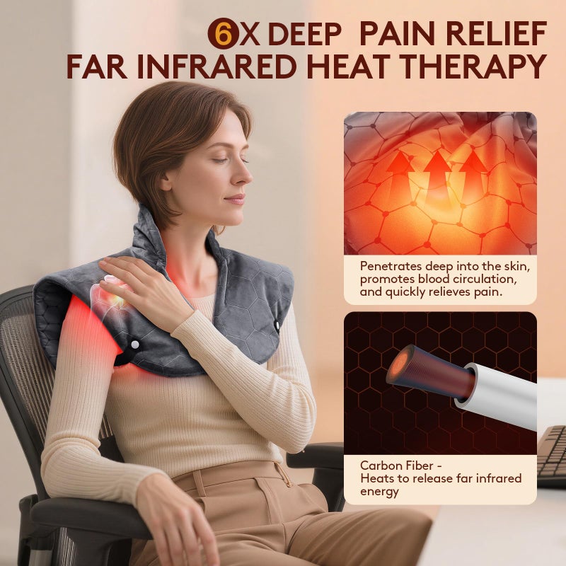 Nalax Far Infrared Heating Pad for Neck and Shoulders and Back - 6X Deeper Pain Relief, Graphene 30s Fast Heat, 8 Heat Setting, 16 Timer, Automatic Memory, Weighted Heating Pads Gift for Women&Men (Grey) - Image 2