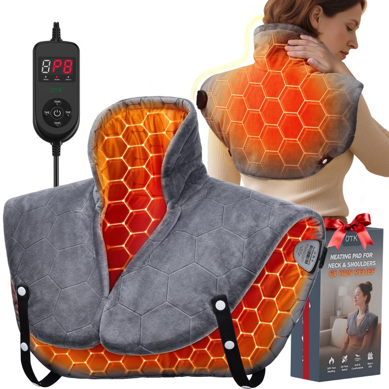 Nalax Far Infrared Heating Pad for Neck and Shoulders and Back - 6X Deeper Pain Relief, Graphene 30s Fast Heat, 8 Heat Setting, 16 Timer, Automatic Memory, Weighted Heating Pads Gift for Women&Men (Grey) - Image 1