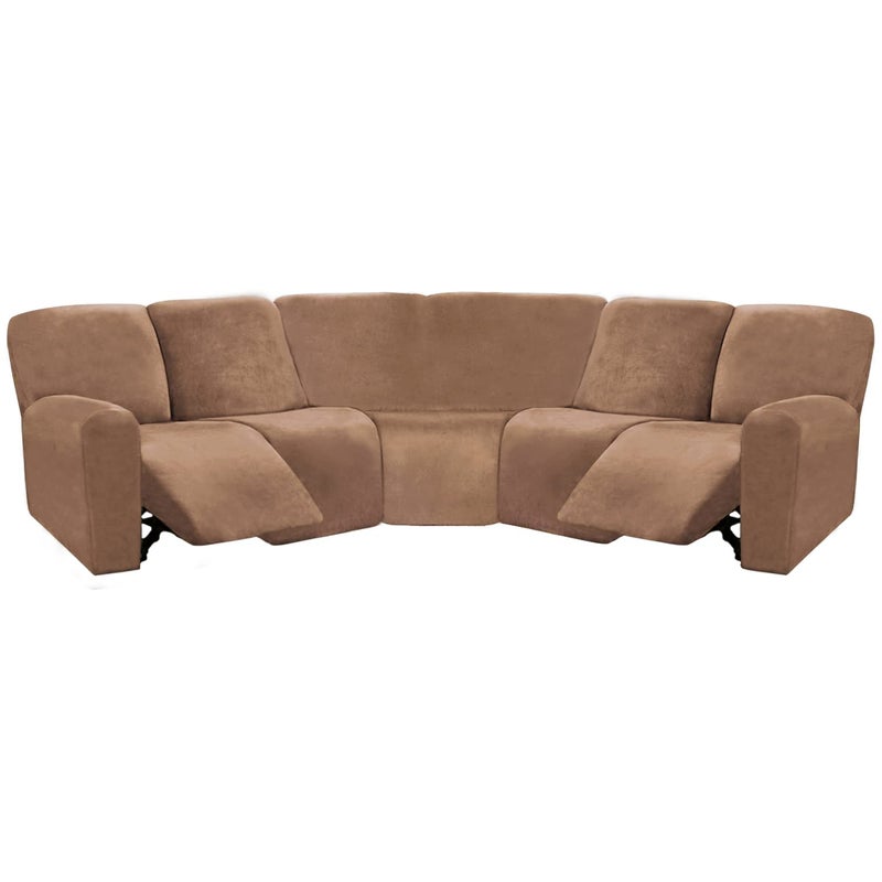 ULTICOR 7Piece Sectional Recliner Sofa Covers Velvet Stretch Reclining Couch Covers for Reclining l shape Sofa Thick Soft Washable Sand l shape 5 Seat Recliner Cover