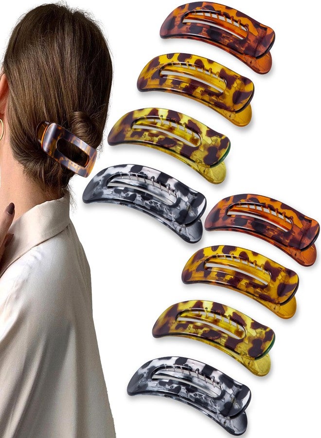 Cptots 8 Pcs Large Lay Flat Claw Clips for Women French Side Slide Barrettes for Thin Fine Hair Rectangle Alligator Hair Accessories,Bright Tortoiseshell - Image 1