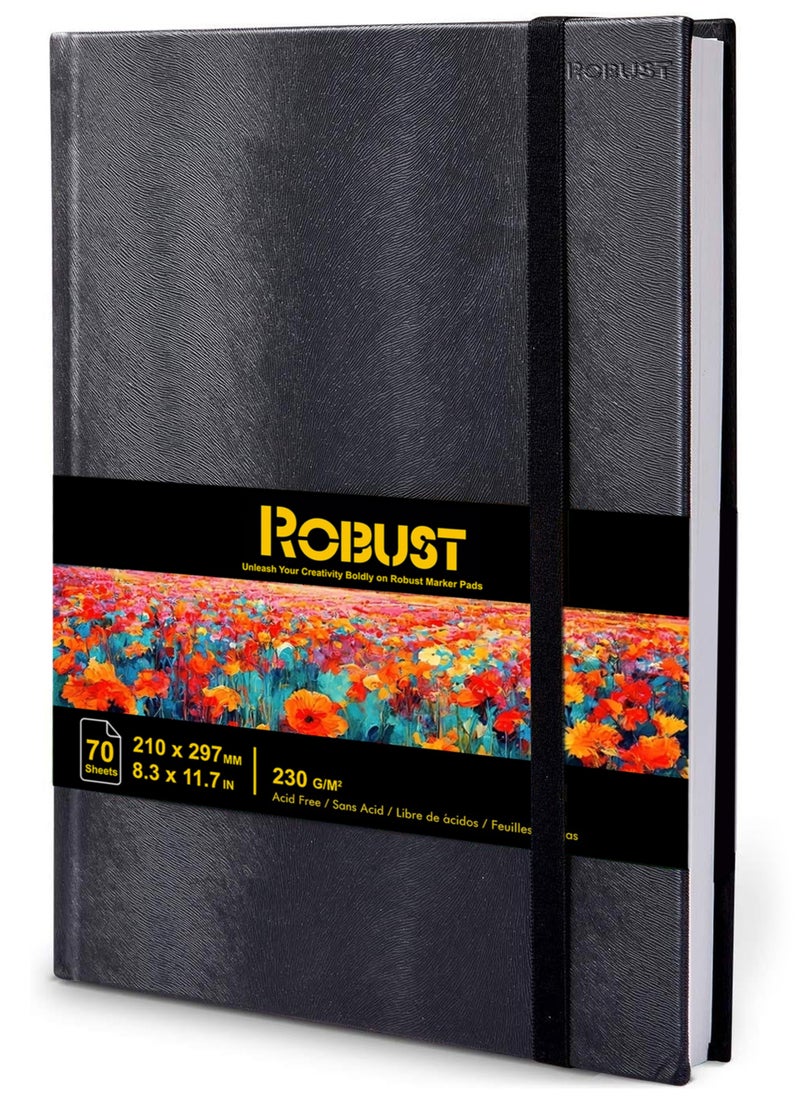 ROBUST Robust A4 (8.5"x11.7") Sketchbook Marker Paper Pad, 70 Sheets 230gsm Acid Free Art paper Sketch Pad, Signature Hardbound Notebook, for Dry and Wet Media, Artist Sketch Book, Elastic Closure Art Book  - Image 1