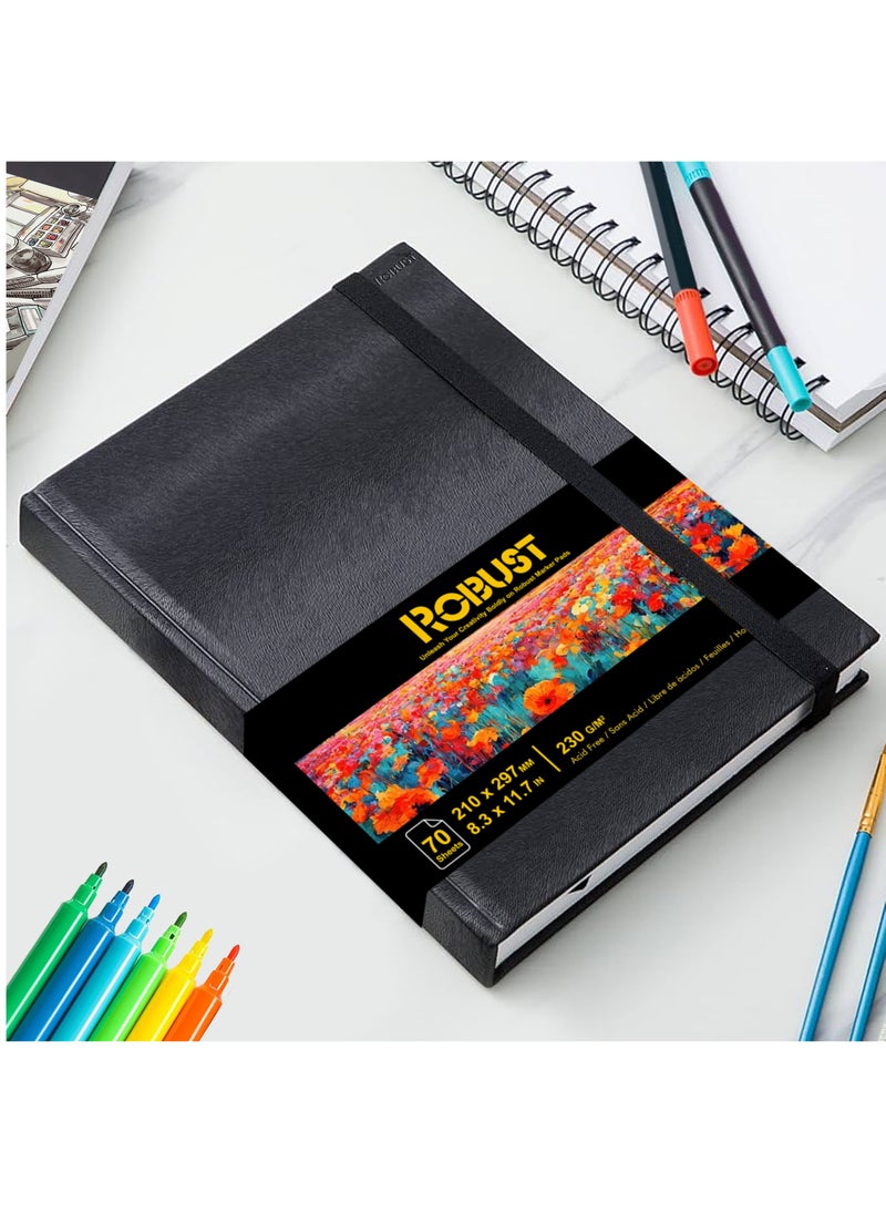 ROBUST Robust A4 (8.5"x11.7") Sketchbook Marker Paper Pad, 70 Sheets 230gsm Acid Free Art paper Sketch Pad, Signature Hardbound Notebook, for Dry and Wet Media, Artist Sketch Book, Elastic Closure Art Book  - Image 2