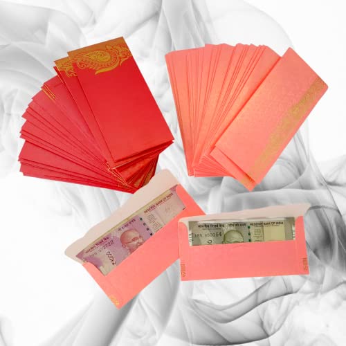 AARGKRAFT Money Gift Envelopes Lifafa - Multi Color Pack of 50 Premium Designer Envelopes (Red, Pink) - Image 2