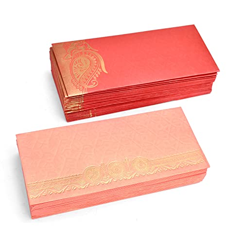 AARGKRAFT Money Gift Envelopes Lifafa - Multi Color Pack of 50 Premium Designer Envelopes (Red, Pink) - Image 3