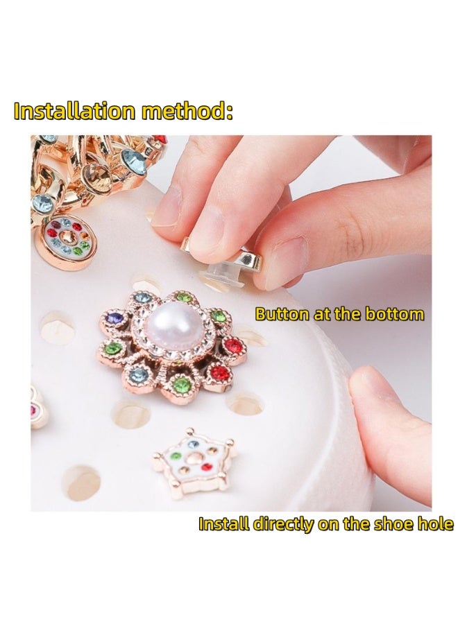 NOVOLAN DIY Shoe Decoration, Hole Shoes Buckle Pearl Slipper Chain Flower Alloy Rhinestone Cartoon Decorative Buckle Detachable Decorative Shoe Buckle Decoration Accessories Set (#7) - Image 2