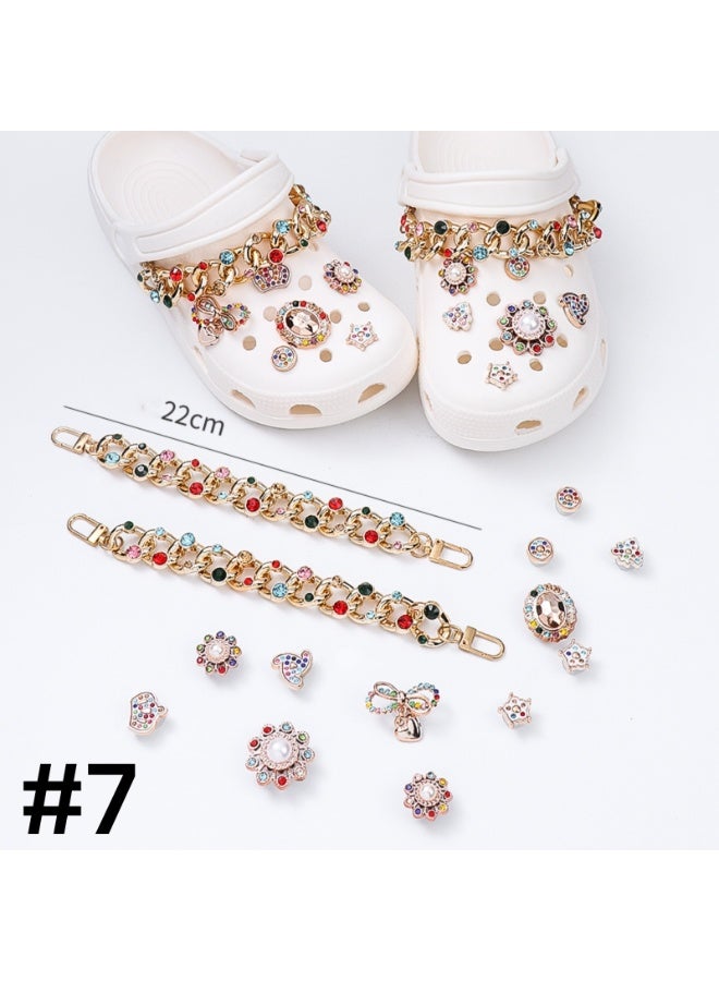 NOVOLAN DIY Shoe Decoration, Hole Shoes Buckle Pearl Slipper Chain Flower Alloy Rhinestone Cartoon Decorative Buckle Detachable Decorative Shoe Buckle Decoration Accessories Set (#7) - Image 1