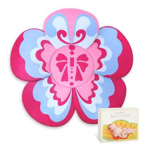 YooxArmor Premium Baby Bath Pad with Butterfly Flower Ultra Soft Quick Dry Bathtub Mat for Newborns AntiSlip Sink Cushion RedBlue - Image 1