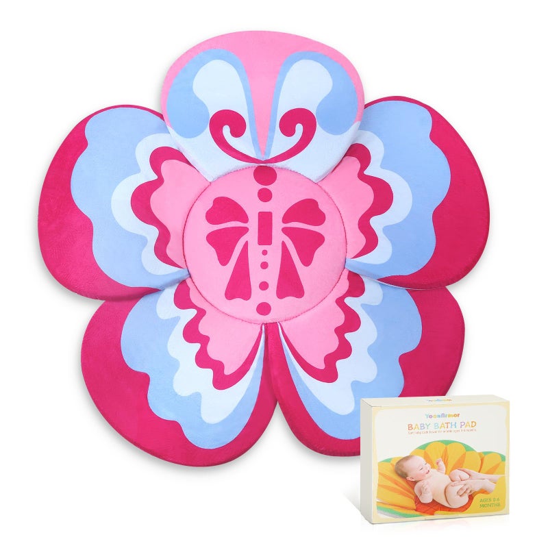 YooxArmor Premium Baby Bath Pad with Butterfly Flower Ultra Soft Quick Dry Bathtub Mat for Newborns AntiSlip Sink Cushion RedBlue - Image 2