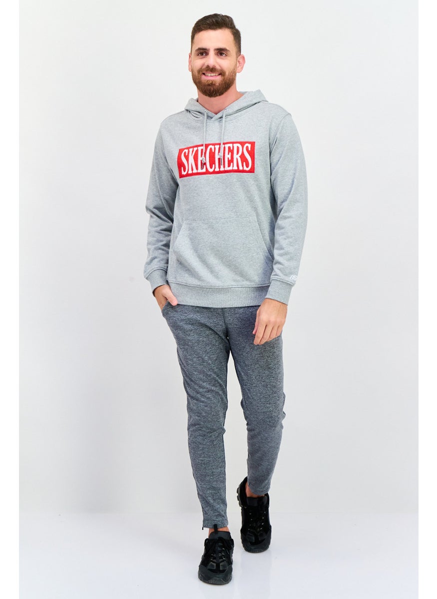 SKECHERS Men Sportswear Fit Embroidered Logo Outdoor Hooded Sweatshirt, Grey  - Image 3