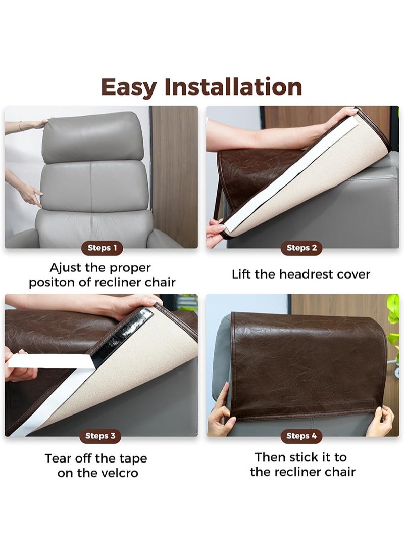 Apustim 43*69cm Recliner Headrest Protector Faux Leather Headrest Cover for Recliner Chair Headrest Cover Chair Arm Covers Couch Headrest Cover for Furniture Sofa Protector for Home Office (Dark Grey Green)  - Image 5