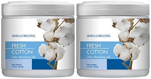 SMELLS BEGONE Air Freshener Odor Absorber Gel - 15 oz, Pack of 2 - Absorbs and Eliminates Odor in Pet Areas, Bathrooms, Cars, & Boats - Made with Essential Oils - Fresh Cotton Scent - Image 1