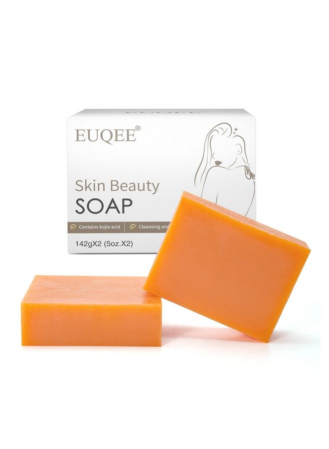 EUQEE Kojic Acid Papain Soap, 5 oz x 2 Counts Soap Bars with Turmeric, Papain, Sorbitol, Glycerin, Skin Beauty Reduce Dark Spot for Face & Body, with a Foaming Net (142g x 2 Bars) - Image 1