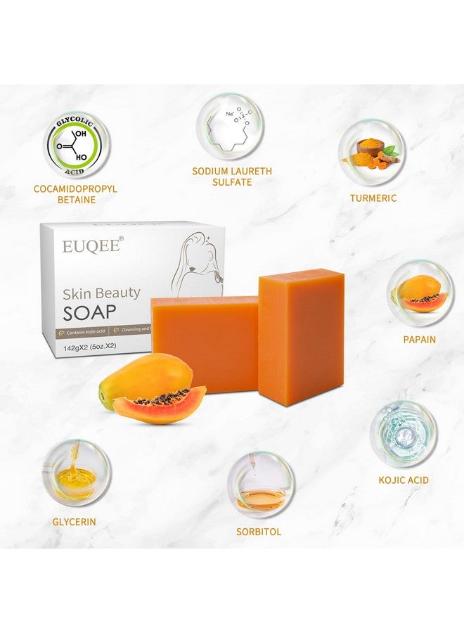 EUQEE Kojic Acid Papain Soap, 5 oz x 2 Counts Soap Bars with Turmeric, Papain, Sorbitol, Glycerin, Skin Beauty Reduce Dark Spot for Face & Body, with a Foaming Net (142g x 2 Bars) - Image 2