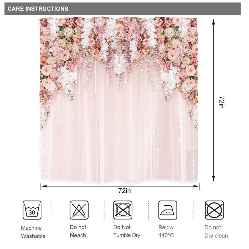 Riyidecor Bridal Floral Elegant Shower Curtain for Bathroom Decor 72Wx72H Wedding Flower Pink Rose Blossom Women Girl Spring Nature Floral Art Printed Fabric Polyester Waterproof 12 Pack Plastic Hooks - Image 3