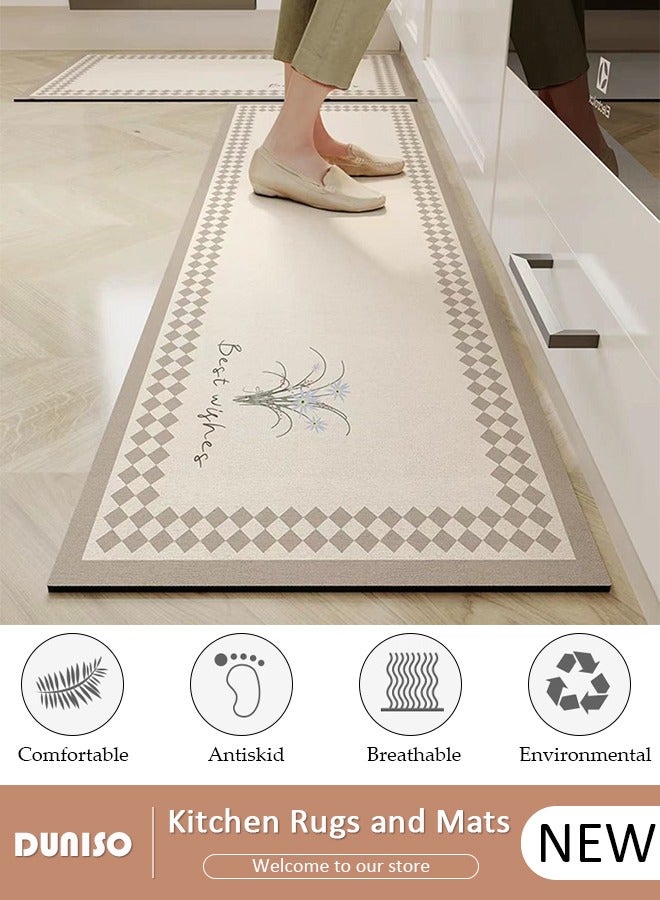 DUNISO 2 PCS Kitchen Mats and Rugs Set,Diatom Bathroom Kitchen Rug Mat Extra Soft and Absorbent Bath Rugs Non-Slip Quick Drying Floor Bath Tub Mat for Bathroom Floor Tub and Shower 40*60cm/40*120cm - Image 1