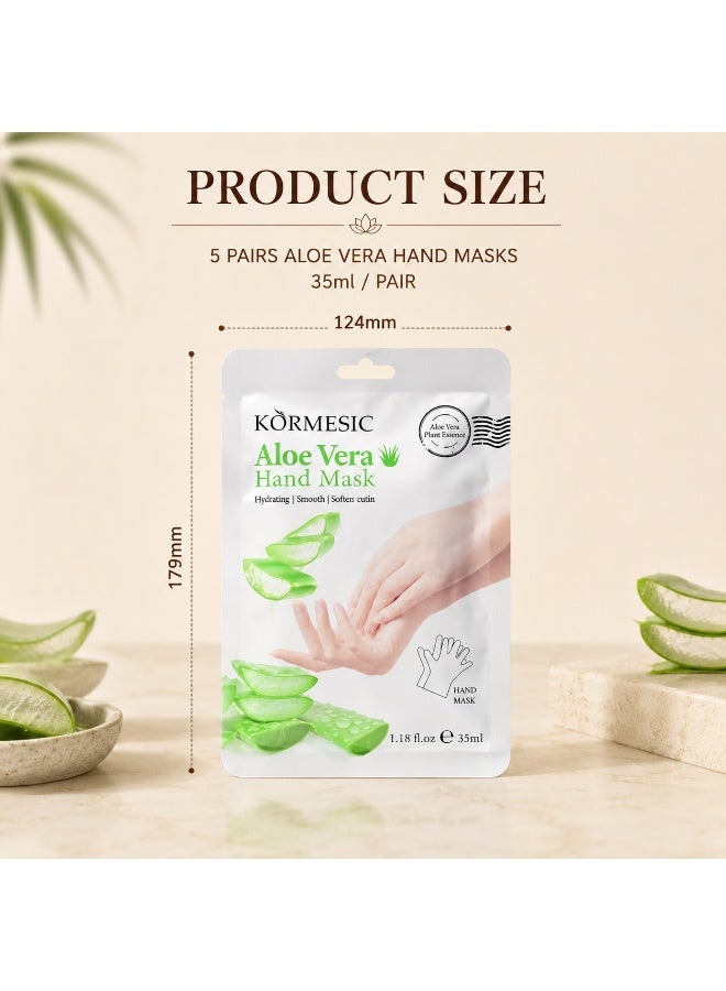 Kormesic 5 Pairs Aloe Vera Hand Masks, 35ml per Pair, Soothing and Hydrating Hand Care Gloves for Dry and Rough Hands - Image 4