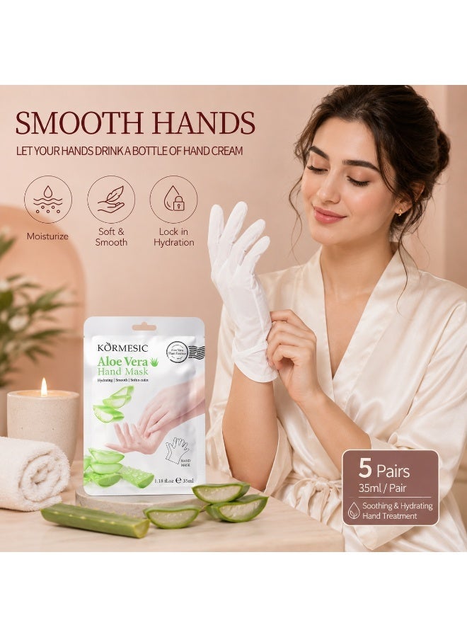 Kormesic 5 Pairs Aloe Vera Hand Masks, 35ml per Pair, Soothing and Hydrating Hand Care Gloves for Dry and Rough Hands - Image 2