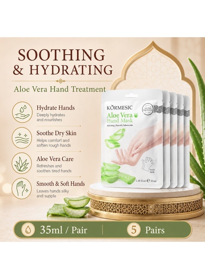 Kormesic 5 Pairs Aloe Vera Hand Masks, 35ml per Pair, Soothing and Hydrating Hand Care Gloves for Dry and Rough Hands - Image 3