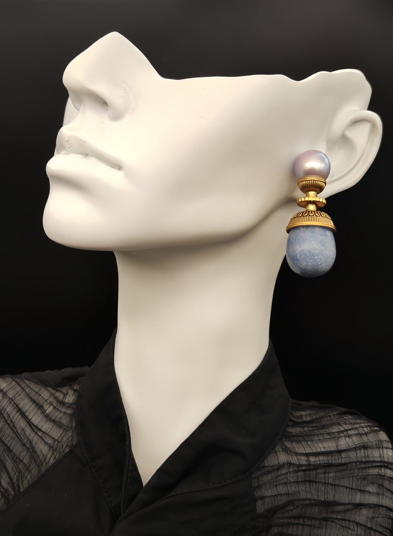 Ramadan gift Natural blue stone pearl earrings - Image 2