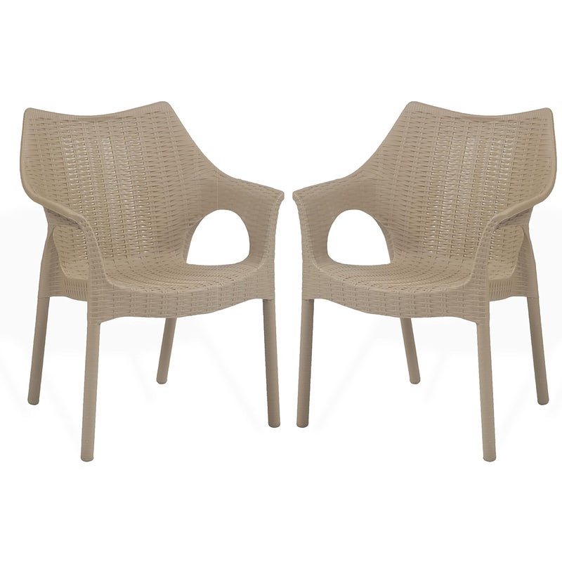 Supreme chairs Supreme chairs Cambridge Heavy Plastic Chair Oversized Arm Chair for Garden and Outdoor 250Kg Weight Bearing Capacity 6 Months Warranty Dark Beige Set of 2 Chairs - Image 1