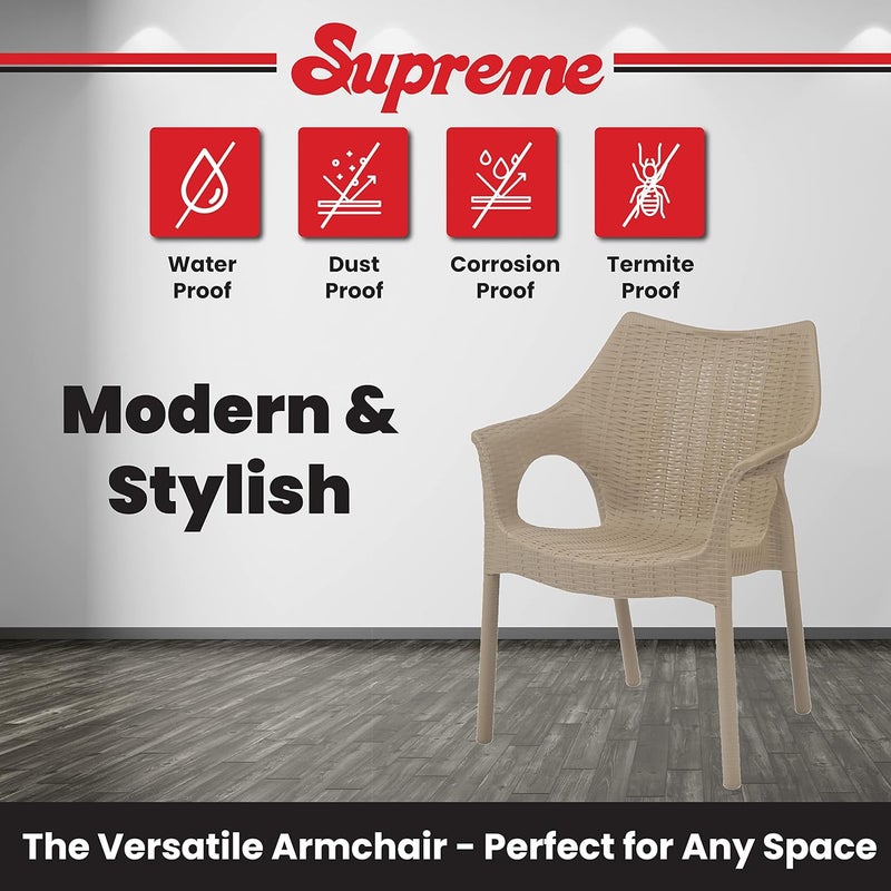 Supreme chairs Supreme chairs Cambridge Heavy Plastic Chair Oversized Arm Chair for Garden and Outdoor 250Kg Weight Bearing Capacity 6 Months Warranty Dark Beige Set of 2 Chairs - Image 5