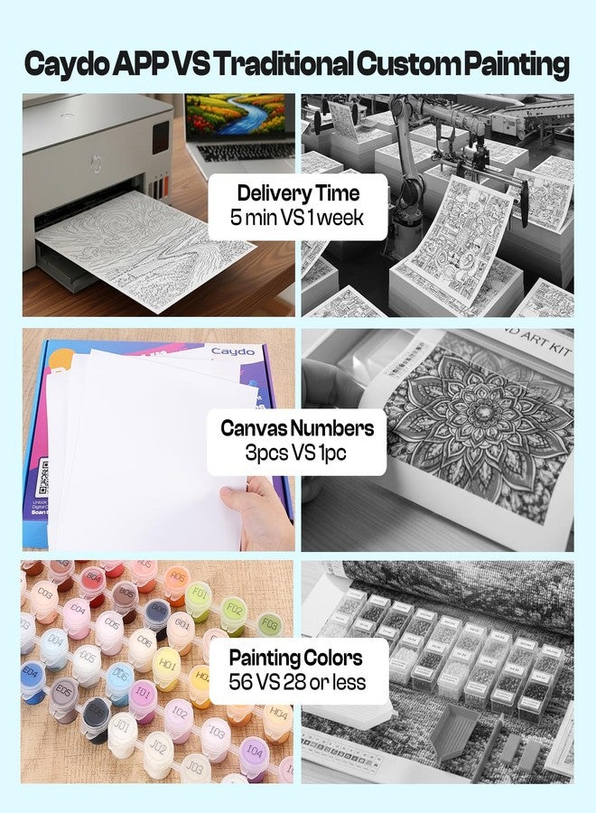 Caydo Paint by Numbers Kit for Adults with Custom Design App, Convert Any Photo to Ready-to-Paint Templates in 5 Minutes, Includes 3 A4 Blank Canvases & 60-Color Acrylic Paint Set (No Frame) - Image 3