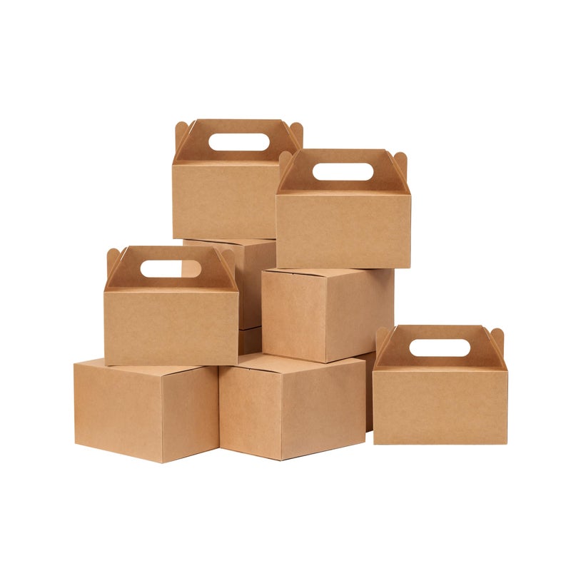 LOKQING 7x385x385 Inches Party Favor Box Brown Treat Boxes Kraft Gable Boxes Paper Gift Box for Baby Showers Birthday Party Wedding25 Pack