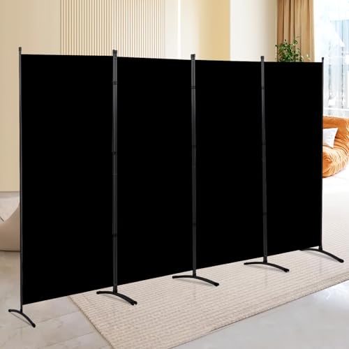 CHOSENM 4 Panel Folding Privacy Screens 6 FT Tall Wall Divider with Metal Frame Freestanding Room Divider for Office Bedroom Study 4 Panel Black