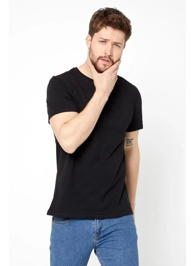 Mmetalic  Men's Multi-Color %100 Cotton T-Shirt Regular Fit Comfortable Cut Bicycle Collar 5-piece Basic T-Shirt Pack. for Men | Best Price UAE