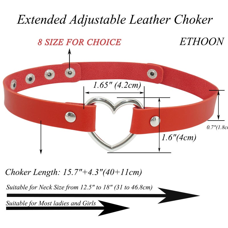 ETHOON قلادة تشوكر قلب الحب الطويلة من إيثون جلد PU للنساء باللون الأحمر - Image 2