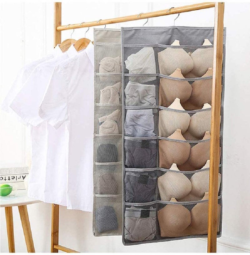 Entraxa DualSided Hanging Closet Organizer with 30 Mesh Pockets 315 X 157 X 050 Inch Grey - Image 2