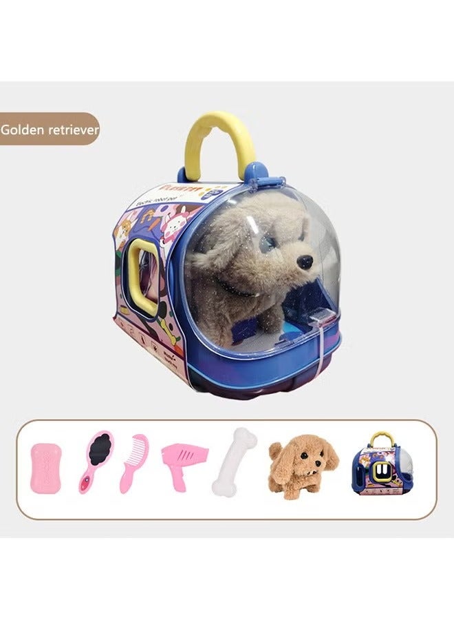Cute Interactive Pet Dog & Dog Cage Walking Electronic Toy | Call-Activated Birthday Gift for Kids & Babies – Golden Retriever Design  - Image 1