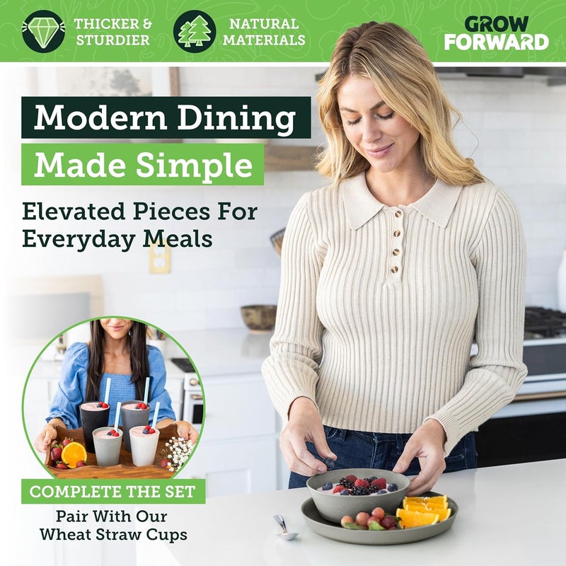 Grow Forward Premium Wheat Straw Plates and Bowls Sets - 8-Piece Wheat Straw Dinnerware Sets - Unbreakable & Reusable Microwave Safe Plastic Dinner Plates for Outdoors, RV, Camping Dishes - Feather - Image 5