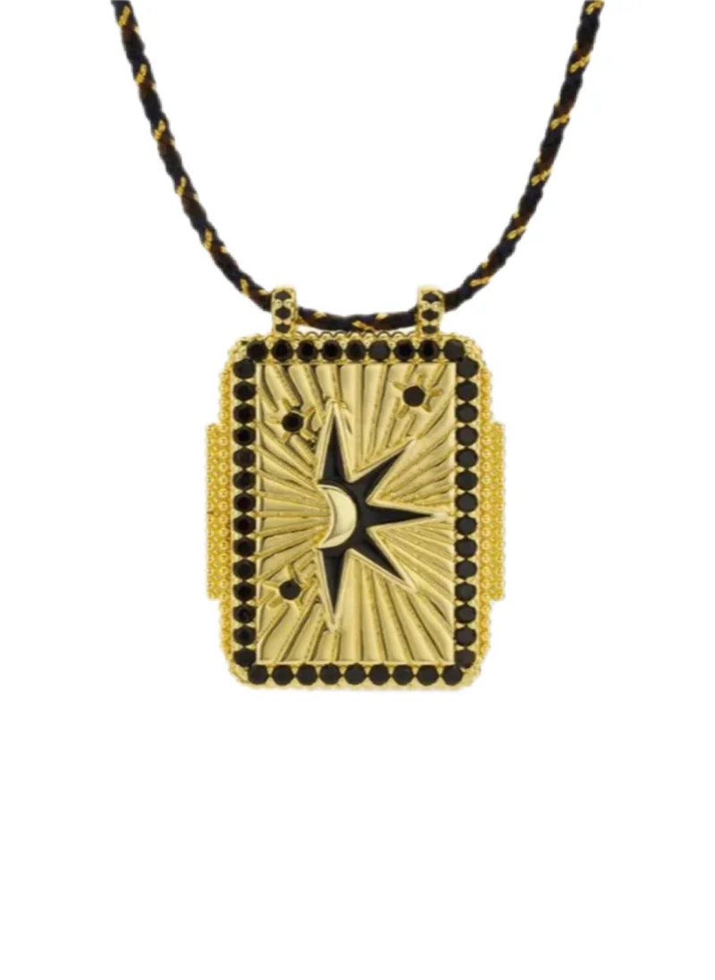Black "Stars" Tarot card pendant necklace
