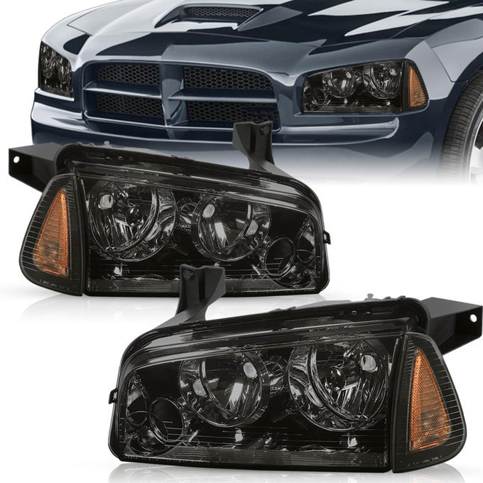 Halogen 4Pcs Headlights Assembly Set For 20062010 Dodge Charger Headlamp With Corner Light Replacement Oe Headlamp Smoke Black