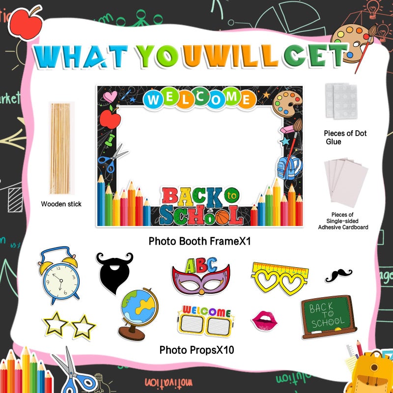 Haimimall Welcome Back to School Decorations First Day of Schoo Back to School Photo Props Frame& Photo Props First Day of School Party Supplies - Image 2