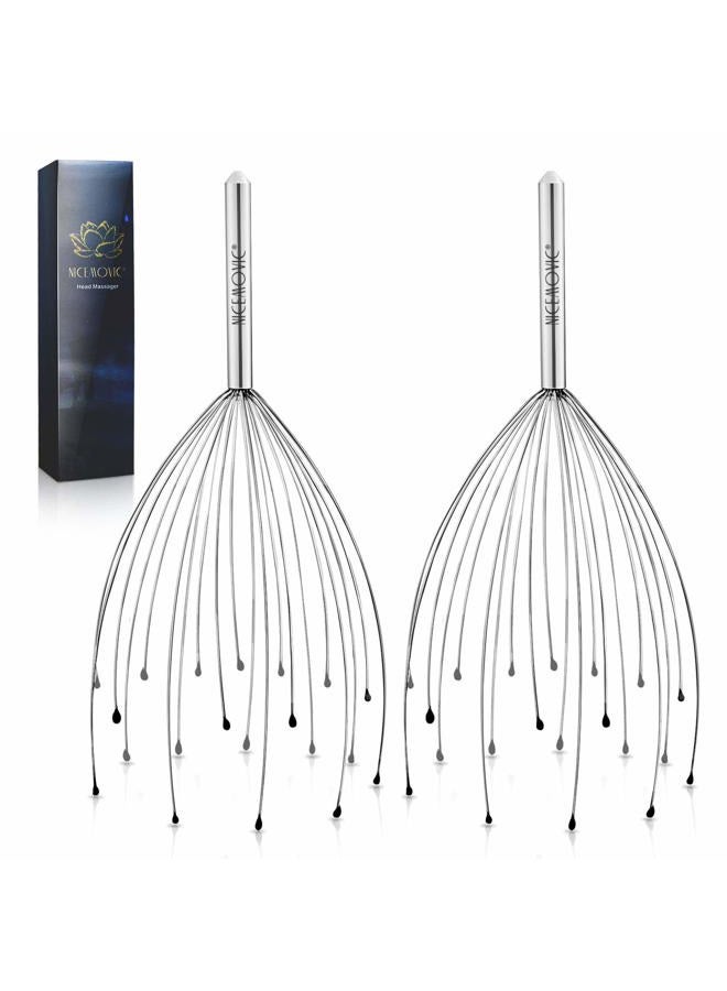 NICEMOVIC 2 Pack Head Scalp Massager, Stocking Stuffers Stress Relief Gifts for Women Men, 20 Fingers Scalp Head Scratcher for Hair Stimulation Body Relaxing (Silver & Silver) - Image 1
