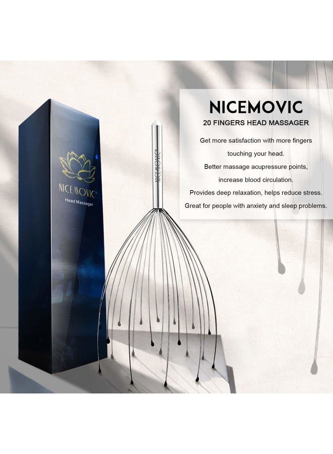 NICEMOVIC 2 Pack Head Scalp Massager, Stocking Stuffers Stress Relief Gifts for Women Men, 20 Fingers Scalp Head Scratcher for Hair Stimulation Body Relaxing (Silver & Silver) - Image 2