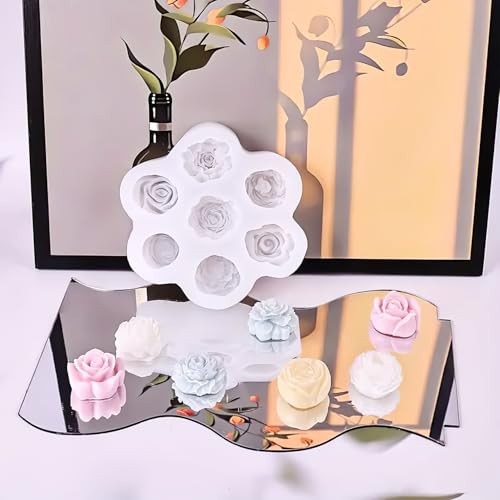 Tecokart® Silicone Candle Mould with 7 Cavity, Rose-Shape Mould for Chocolate Candy Cupcake, Floral Carnation Resin Craft Jewelry Mold for Topper Wax Soap Bath Bomb - Image 3