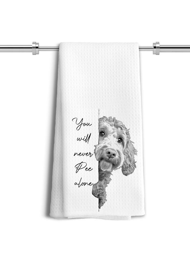 LUKIPOM Funny Goldendoodle Dog Hand Towels, You Will Never Pee Alone Funny Bathroom Hand Towels, Goldendoodle Gifts, Dog Bathroom Decor, 16x24 Inches - Image 1