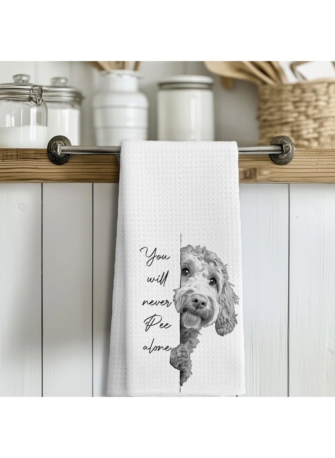 LUKIPOM Funny Goldendoodle Dog Hand Towels, You Will Never Pee Alone Funny Bathroom Hand Towels, Goldendoodle Gifts, Dog Bathroom Decor, 16x24 Inches - Image 3