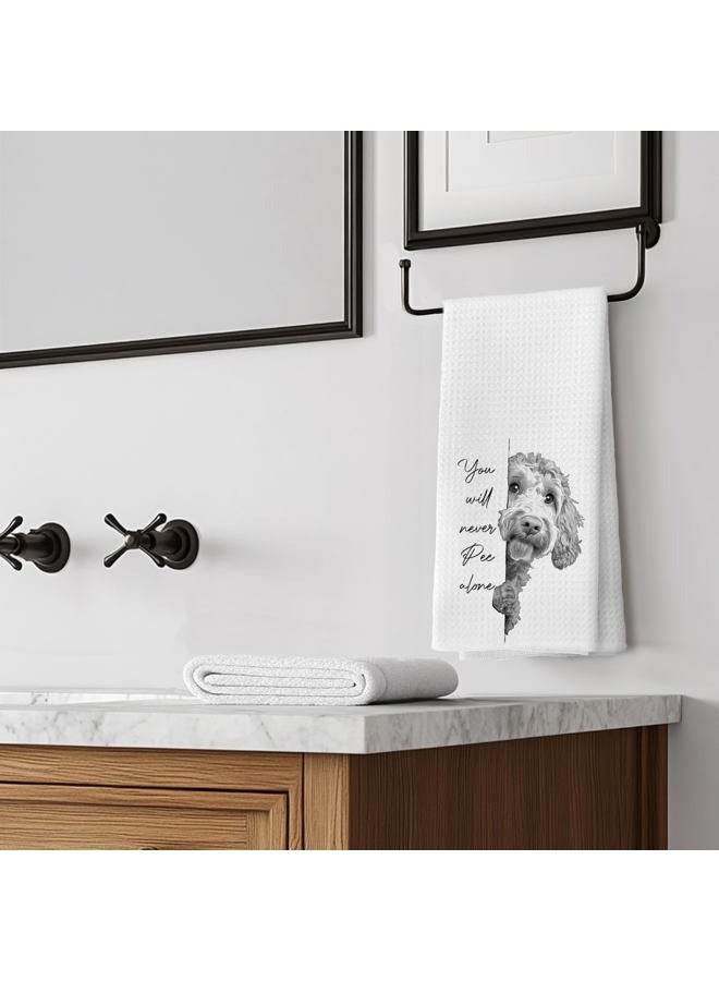 LUKIPOM Funny Goldendoodle Dog Hand Towels, You Will Never Pee Alone Funny Bathroom Hand Towels, Goldendoodle Gifts, Dog Bathroom Decor, 16x24 Inches - Image 4