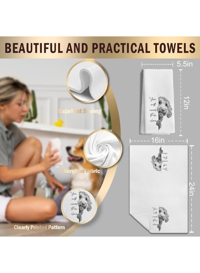 LUKIPOM Funny Goldendoodle Dog Hand Towels, You Will Never Pee Alone Funny Bathroom Hand Towels, Goldendoodle Gifts, Dog Bathroom Decor, 16x24 Inches - Image 2